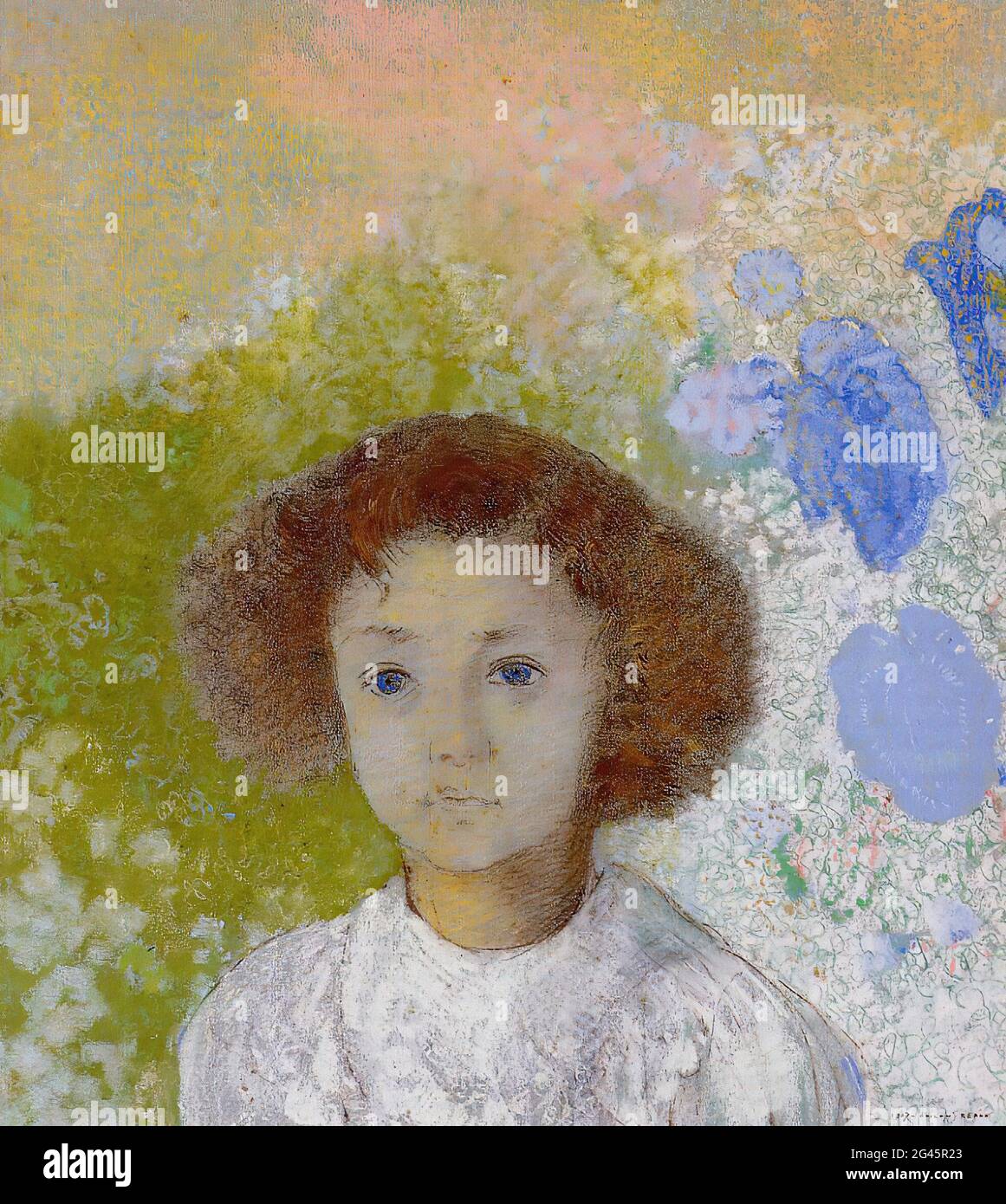Odilon Redon -  Portrait Genevieve De Gonet as Child 1907 Stock Photo