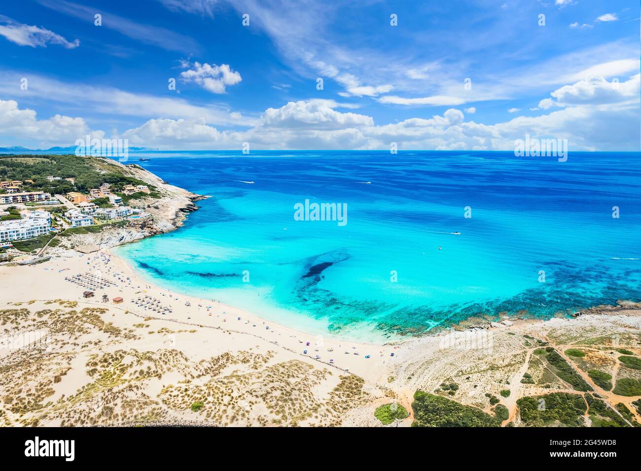 Aerial view of Cala Mesquida beach in Mallorca Islands, Spain Stock Photo
