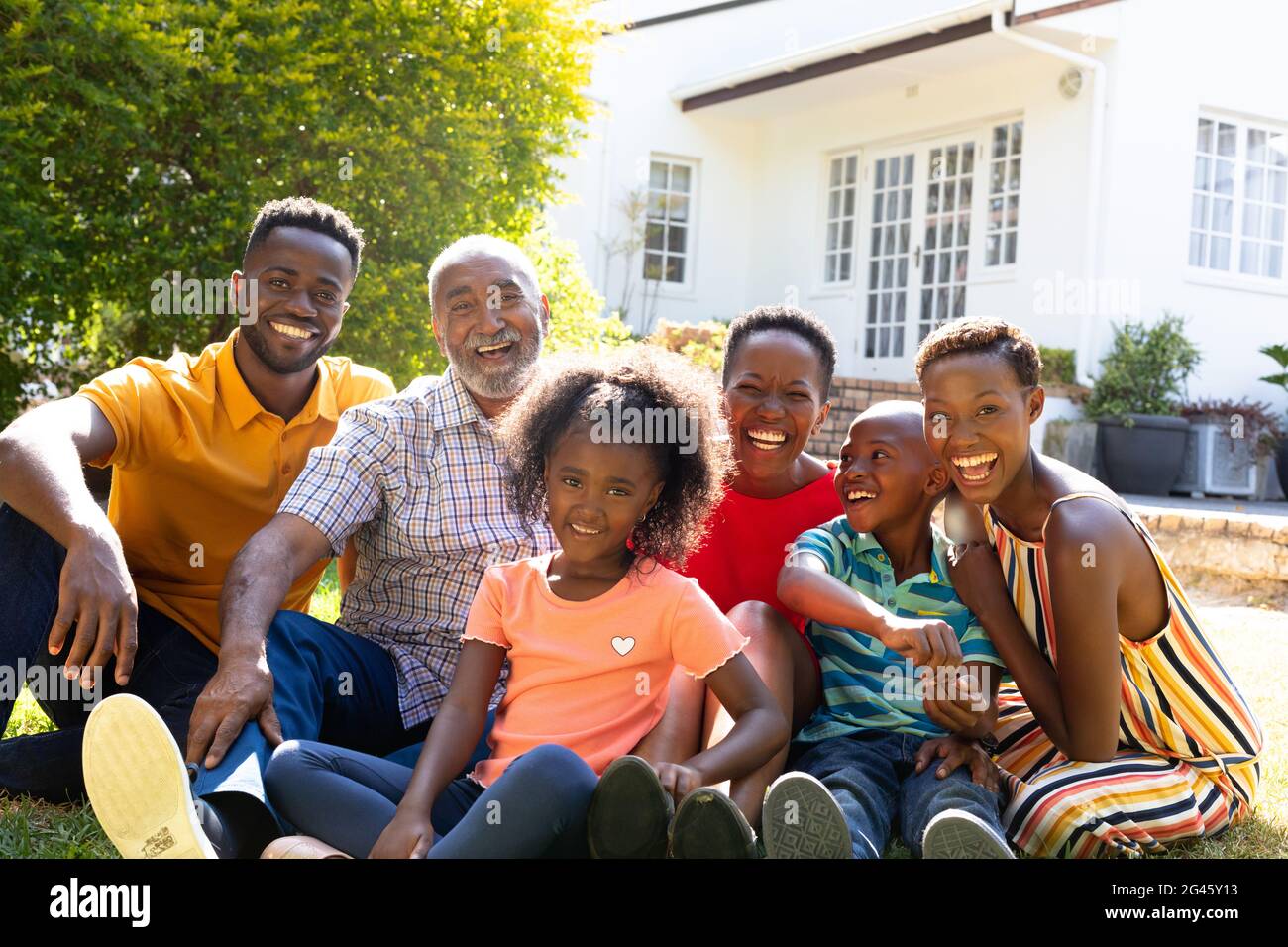 Three generation African American family spending time together in ...