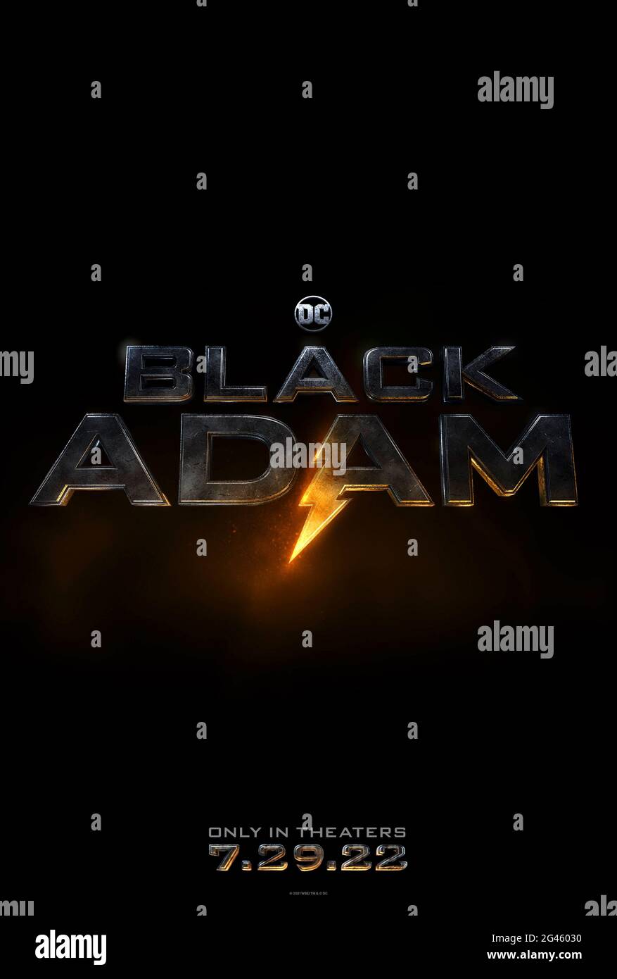 Black Adam (2021) directed by Jaume Collet-Serra and starring Dwayne Johnson and Noah Centineo. The archenemy of the Marvel Family gets his own spinoff movie before his planned appearance in the sequel to Shazam! Stock Photo