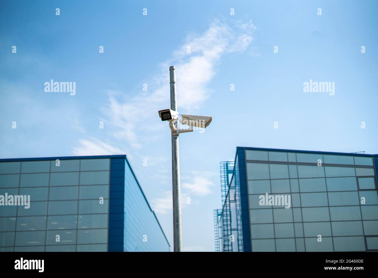 cctv camera in the city street, big brother and privacy concept Stock Photo