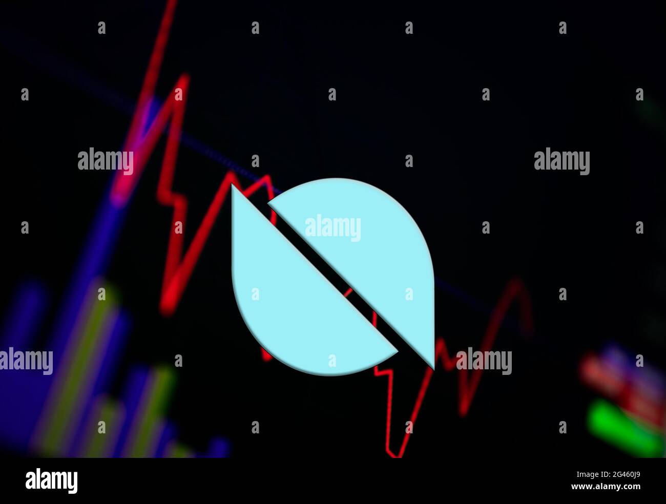 Ontology ONT Cryptocurrency. coin growth chart on the exchange, chart Stock Photo