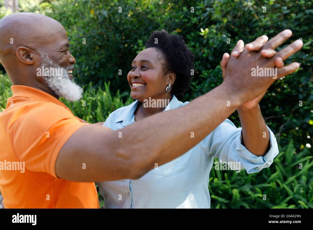 Senior african american couple spending time in garden together Stock ...