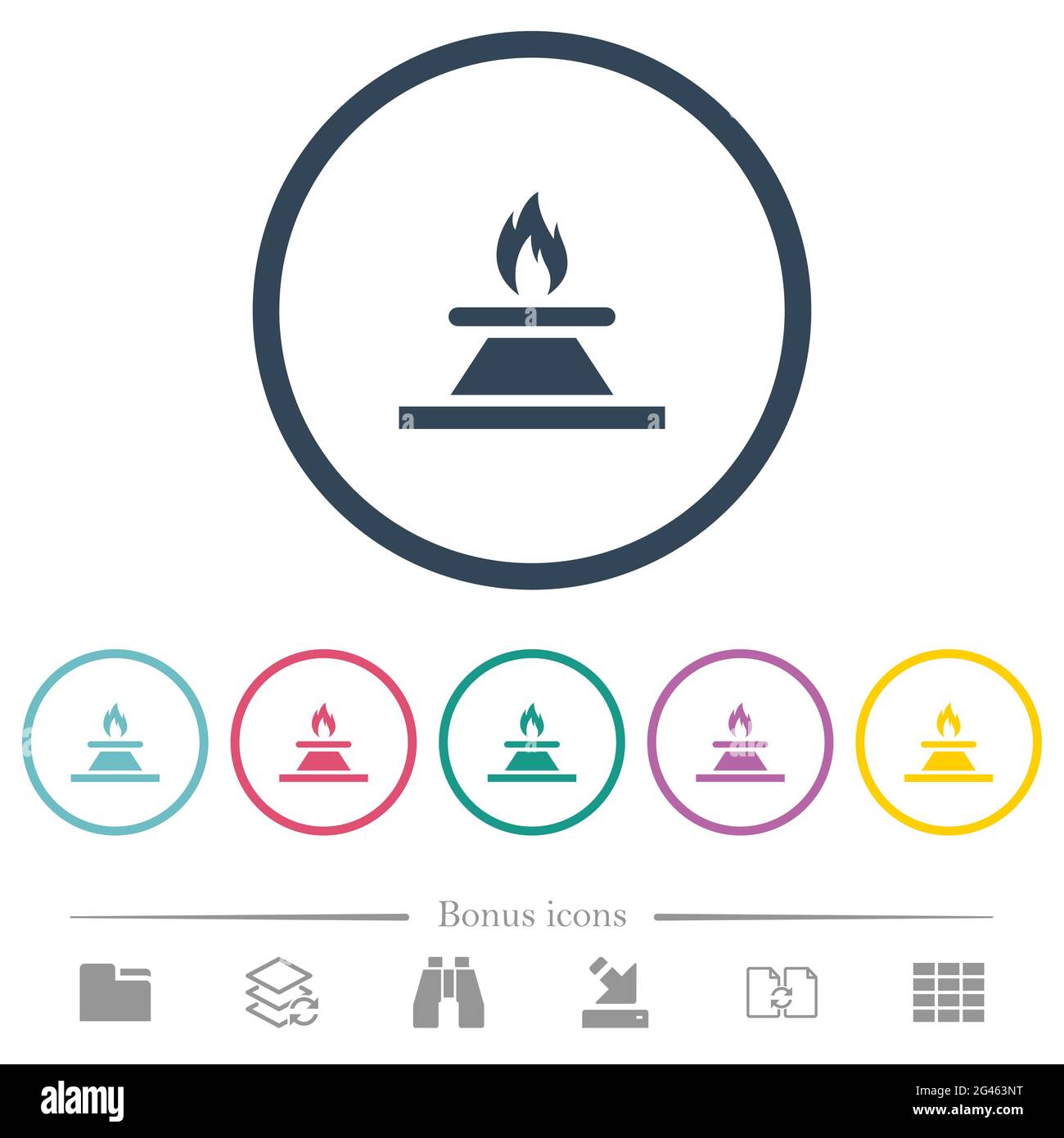 Kitchen gas stove flat color icons in round outlines. 6 bonus icons ...