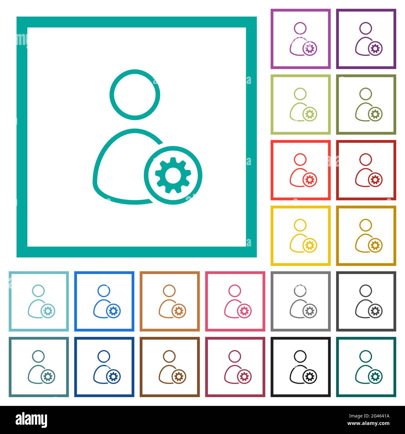 User settings outline flat color icons with quadrant frames on white ...
