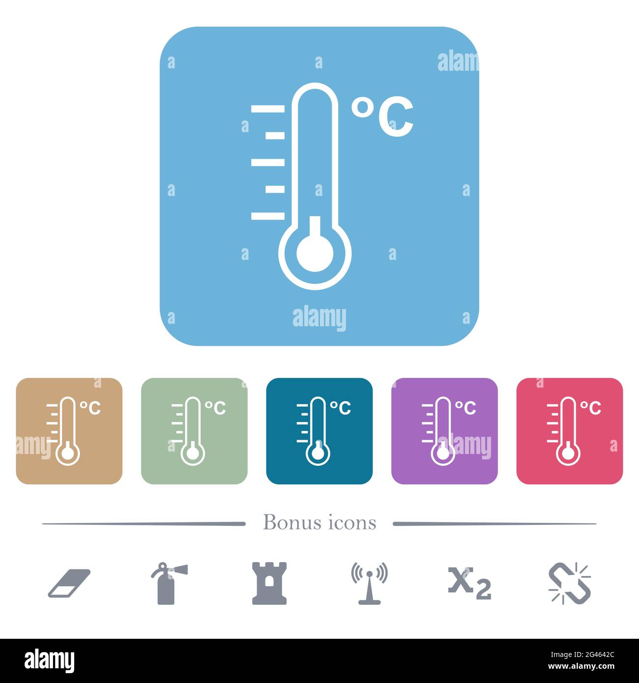 Celsius thermometer cold temperature white flat icons on color rounded ...