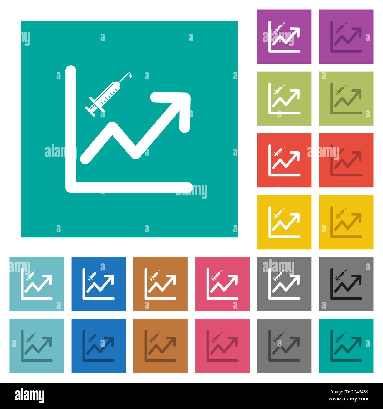 Rising vaccination graph multi colored flat icons on plain square ...