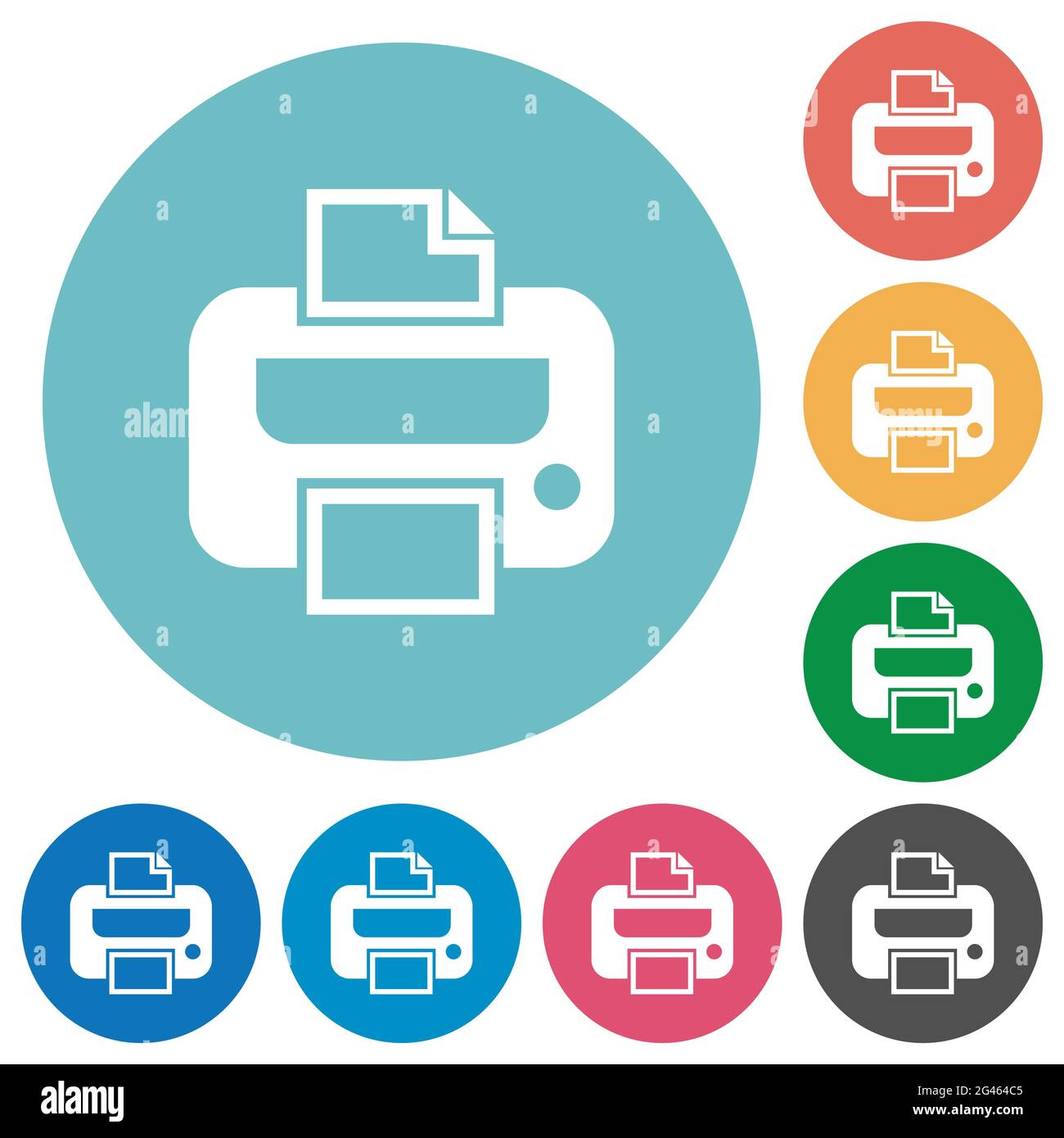 Printer flat white icons on round color backgrounds Stock Vector Image ...
