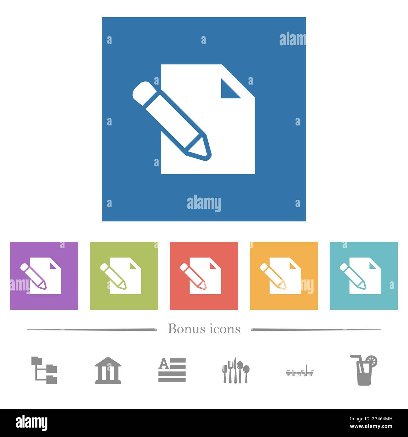 Edit with pencil flat white icons in square backgrounds. 6 bonus icons ...