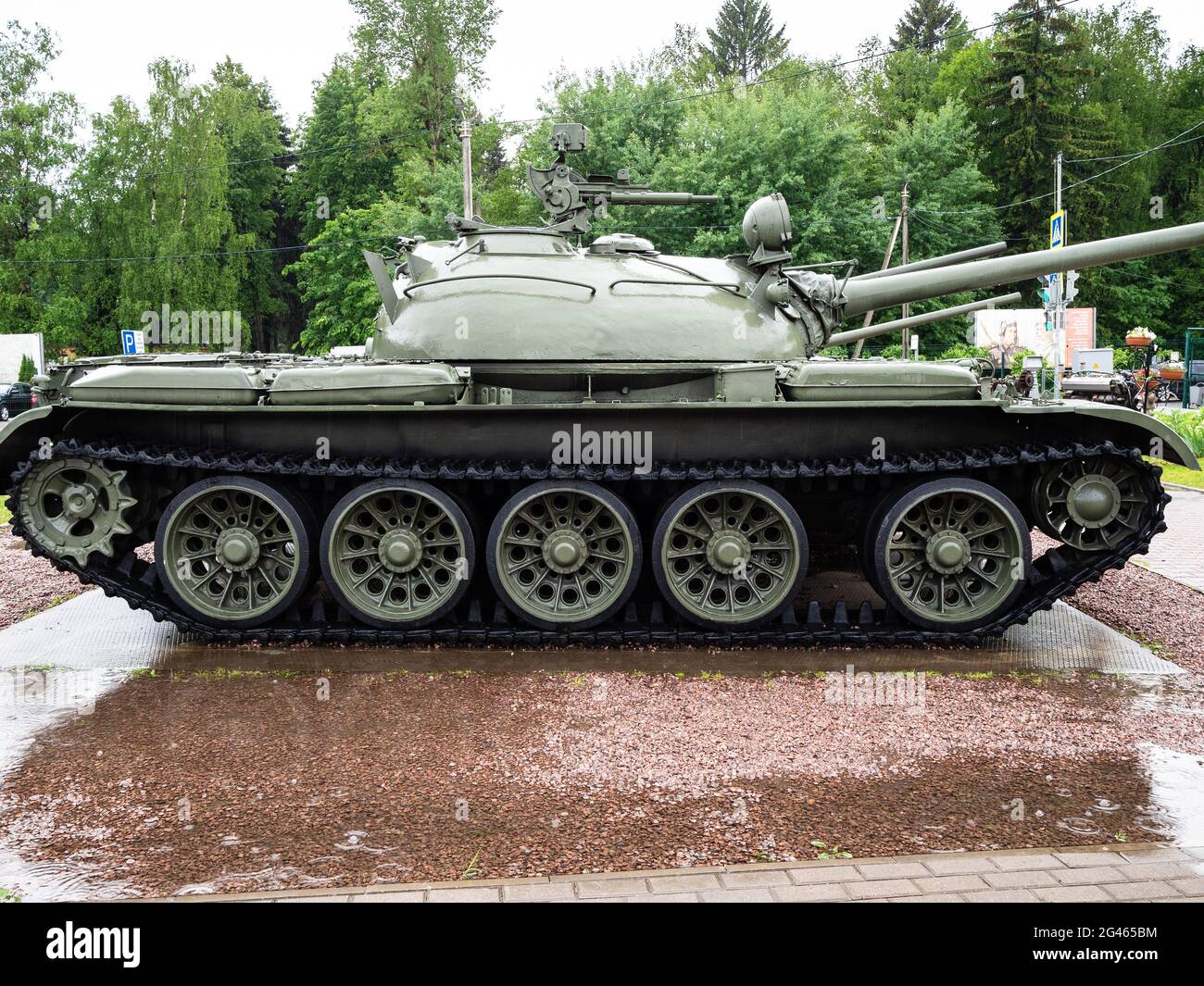 Sholohovo, Moscow Region, Russia - June 8, 2021: side view of tank at outdoor area of Museum of History of the T-34 Tank. Founder of the museum is Vas Stock Photo