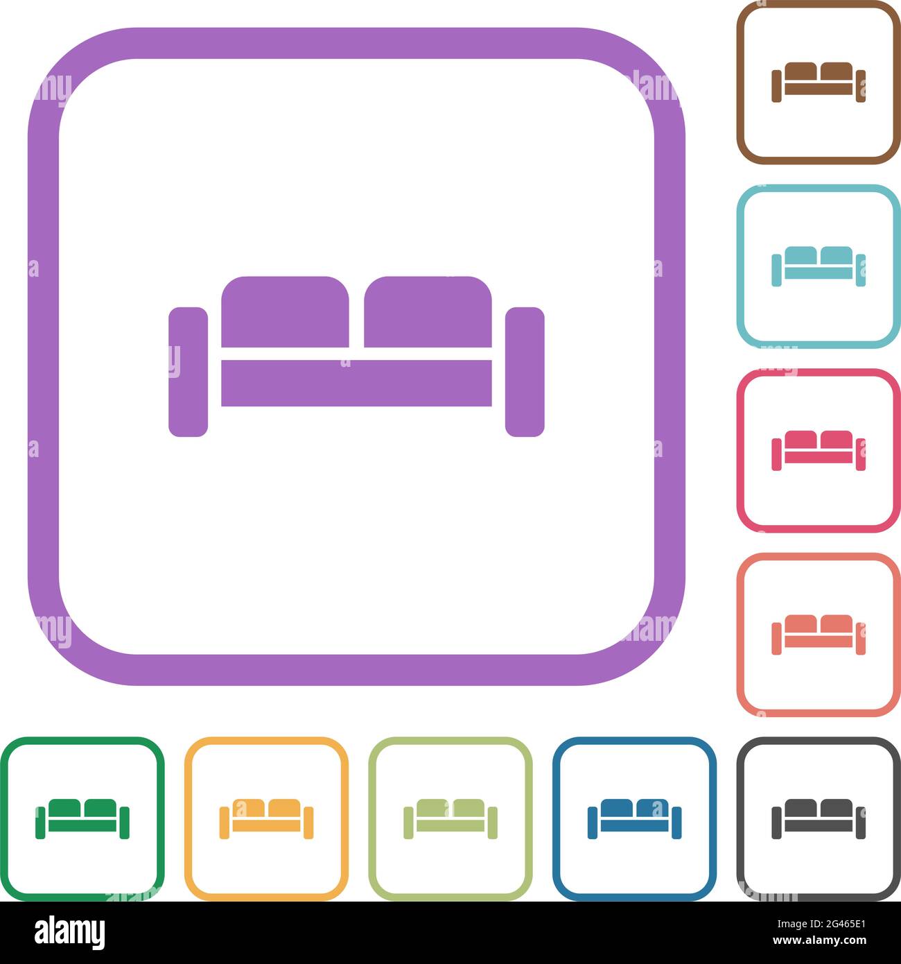 Sofa simple icons in color rounded square frames on white background ...