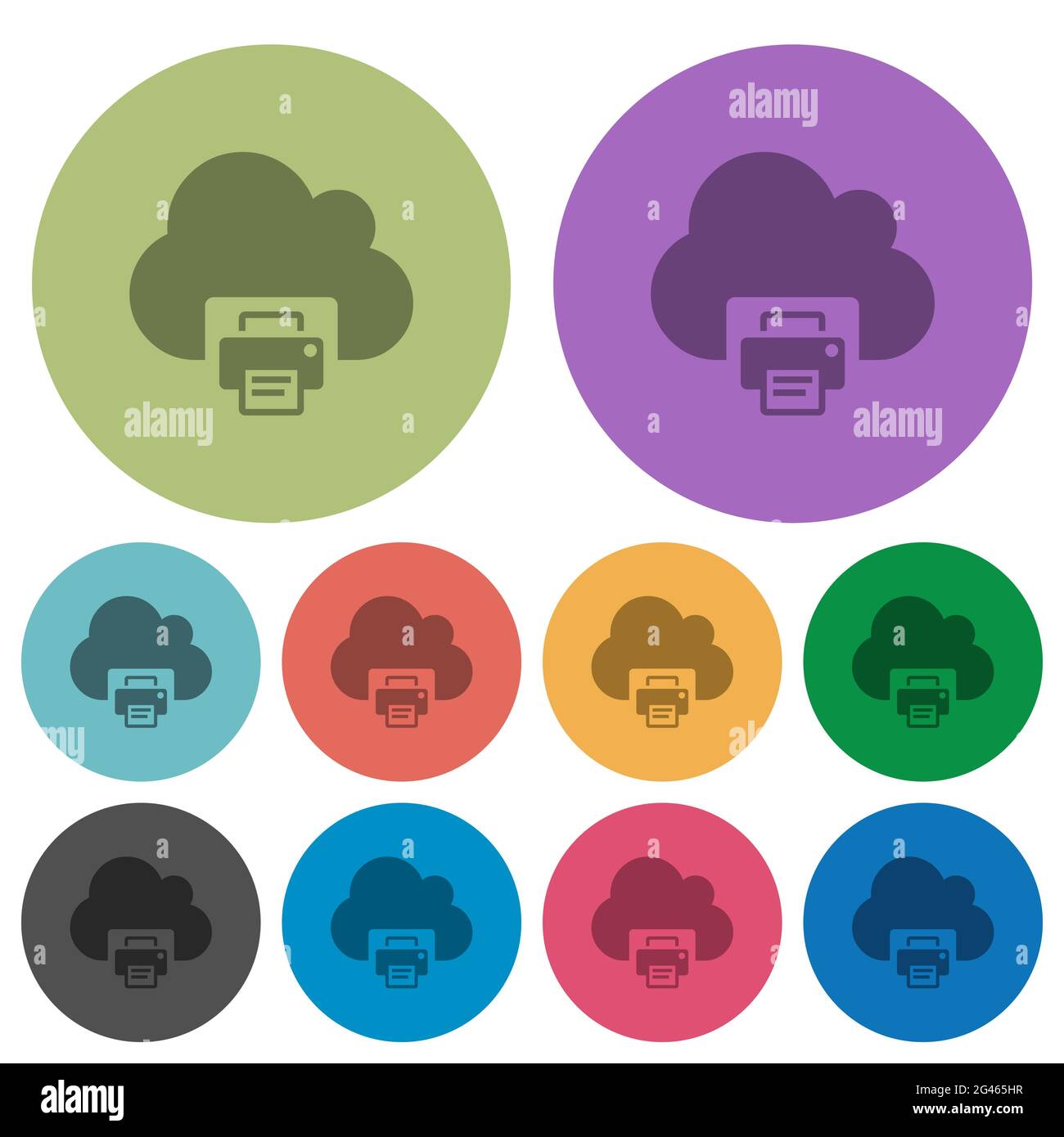 Cloud printing darker flat icons on color round background Stock Vector