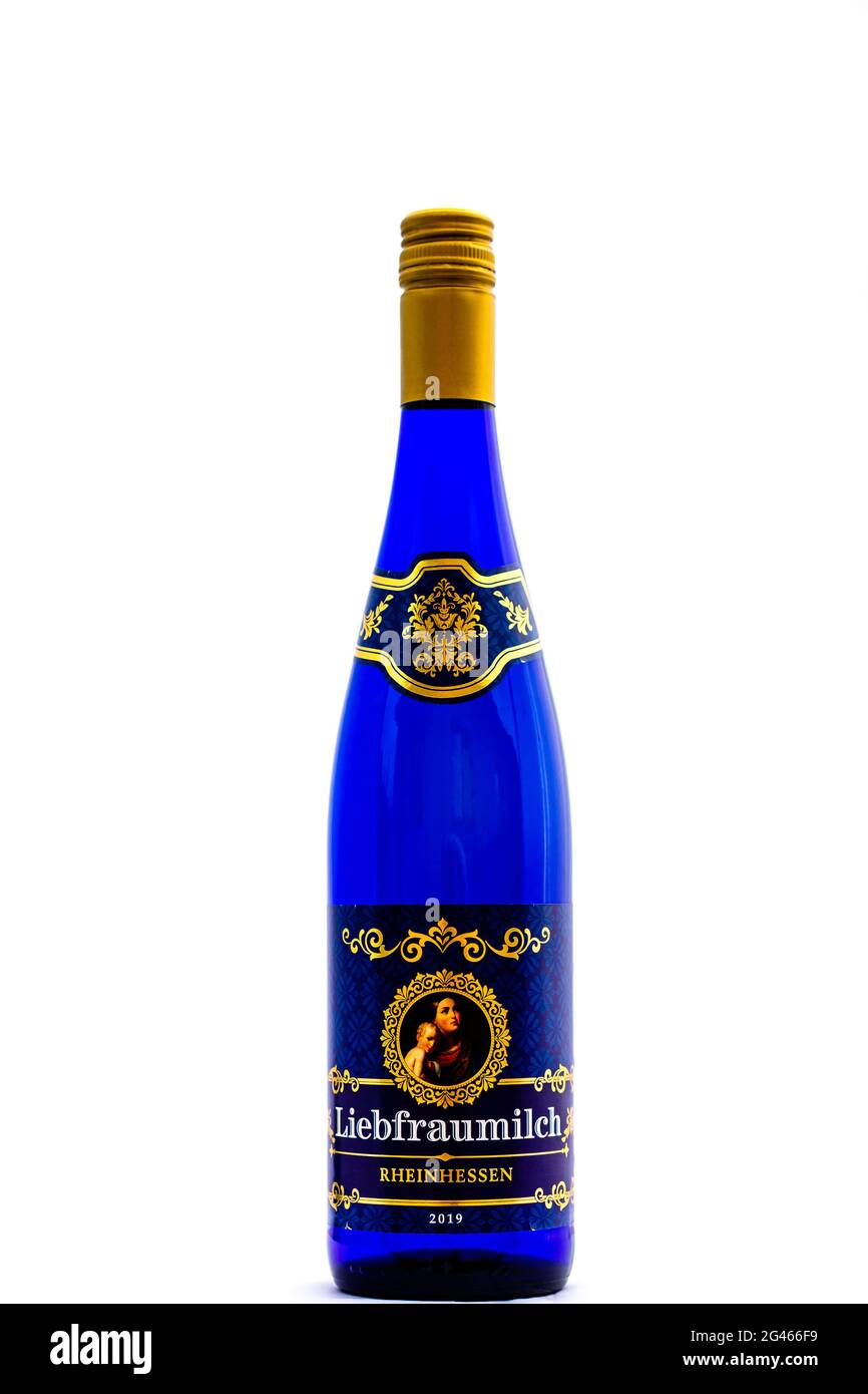 Bottle of Liebfraumilch Rheinhessen wine isolated on white