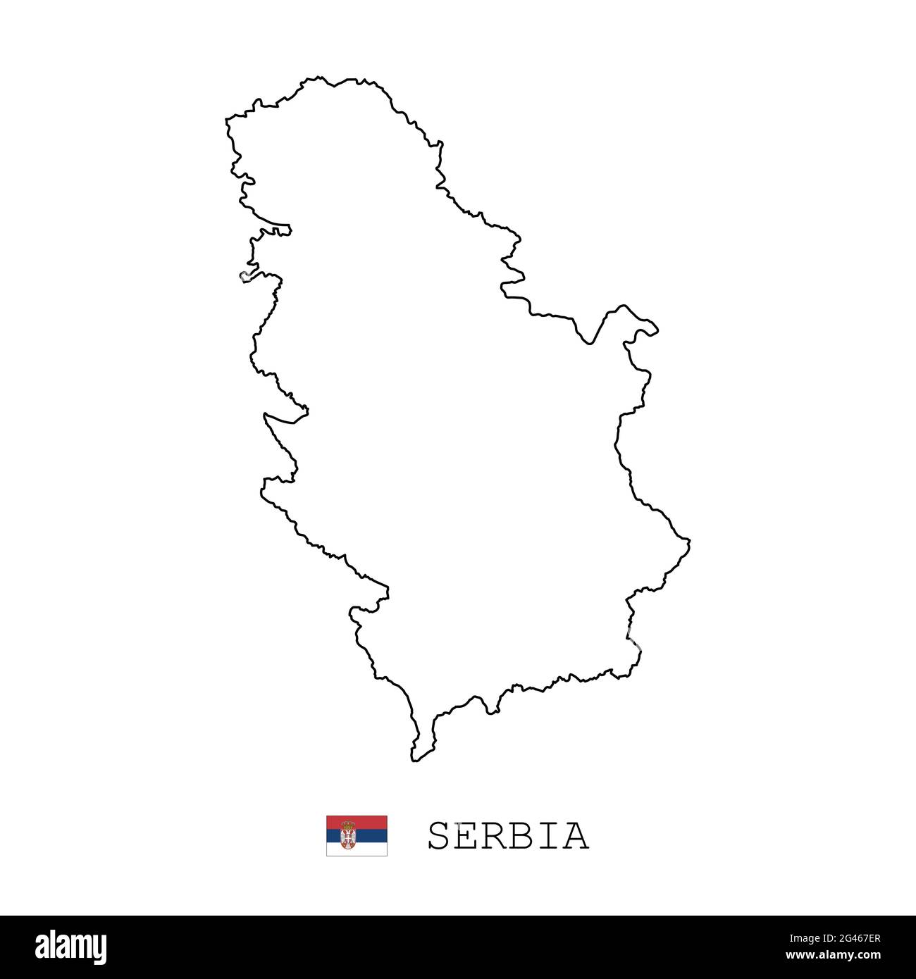 Serbia map line, linear thin vector simple outline e and flag. Black on white background Stock Vector