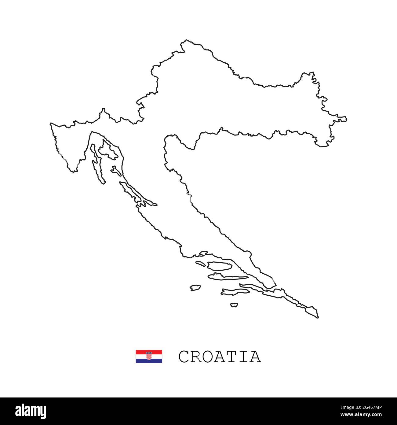 Croatia Map Outline Vector High Resolution Stock Photography And Images   Croatia Map Line Linear Thin Vector Simple Outline E And Flag Black On White Background 2G467MP 