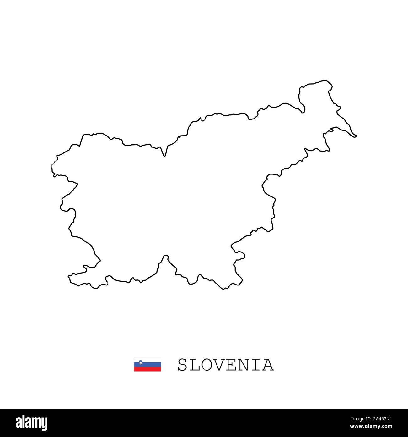 Slovenia map line, linear thin vector simple outline e and flag. Black on white background Stock Vector