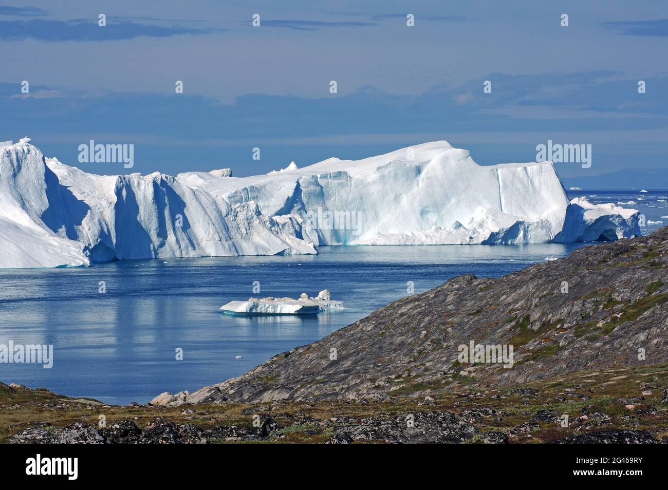 View over iceberg and Disko Bay, Ilulissat Stock Photo