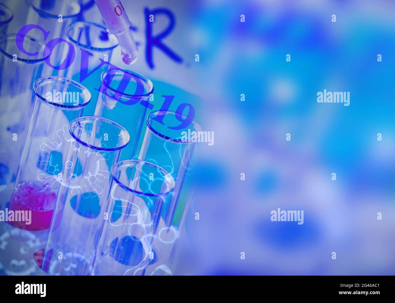 The test tubes and flasks with colored liquid in a laboratory Stock ...