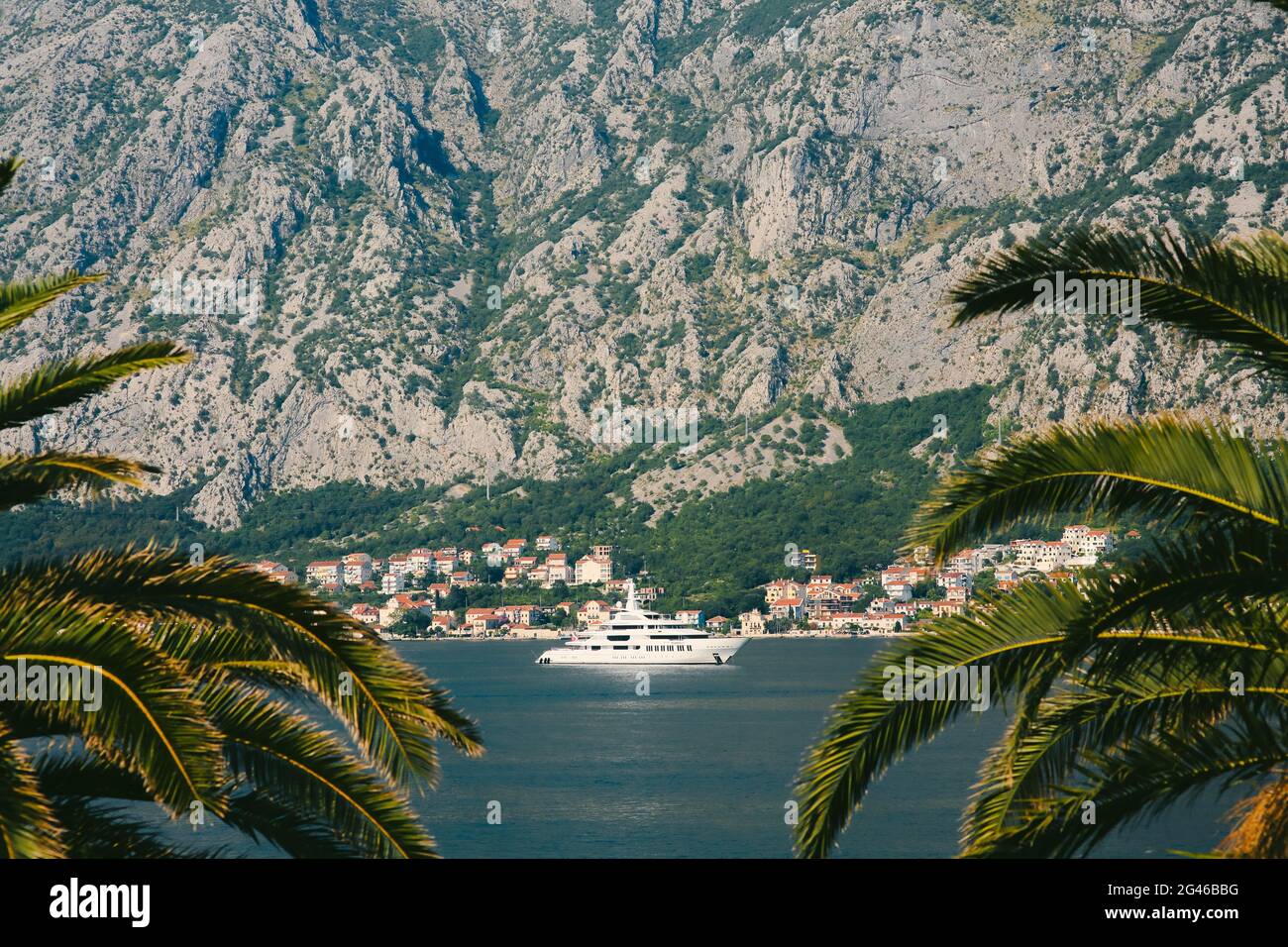 Yachts, boats, ships in the Bay of Kotor Stock Photo