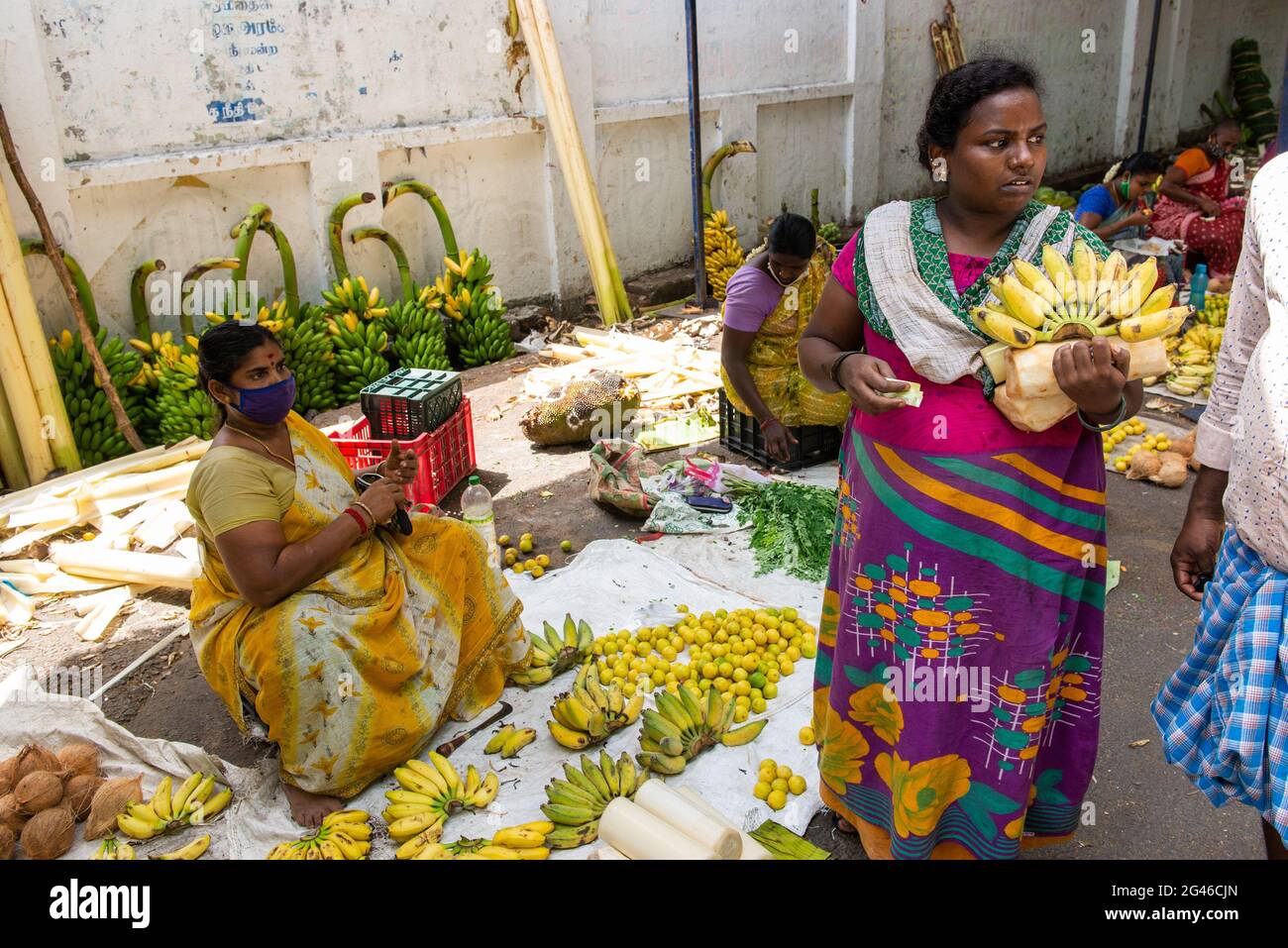PONDICHERRY, INDIA June 2021 Fruit and vegetables market during the