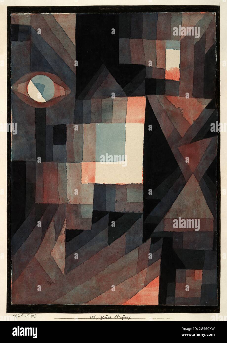 Paul Klee -  Abstract Red Green Gradation with Some Cinnibar in Vertical Format Stock Photo