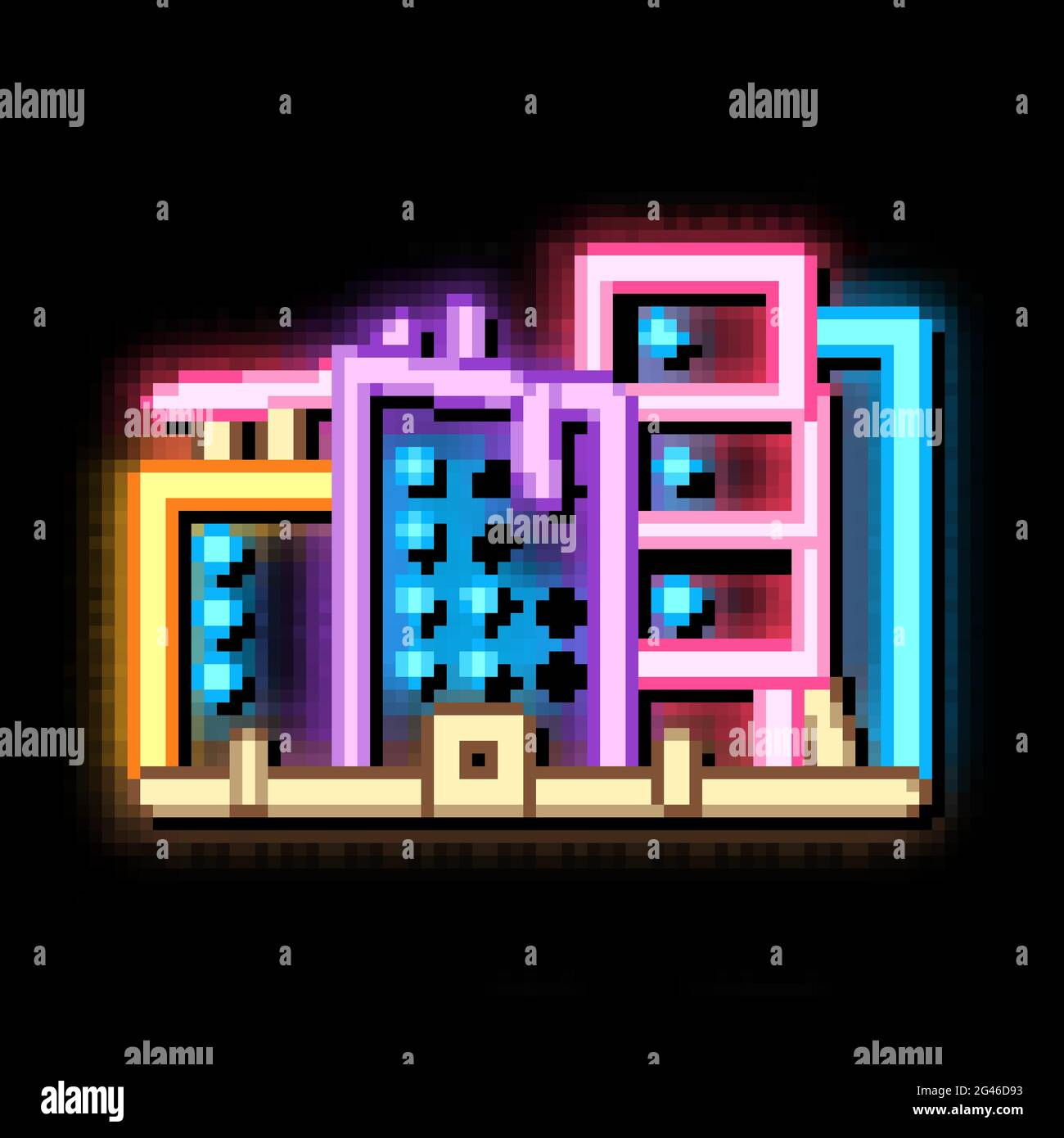destroyed high-rise buildings neon glow icon illustration Stock Vector ...