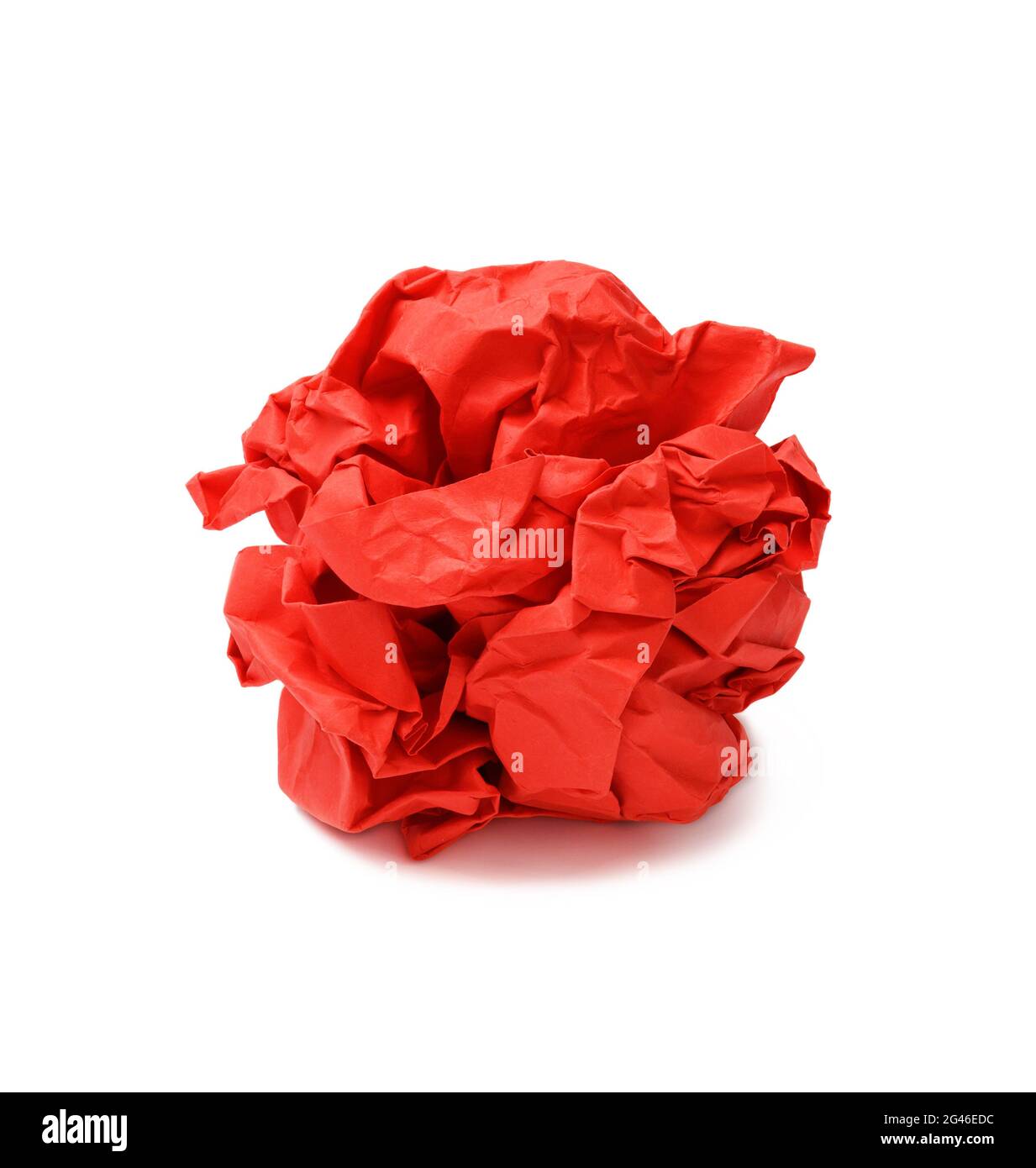 Red crumpled ball of paper isolated on white background Stock Photo