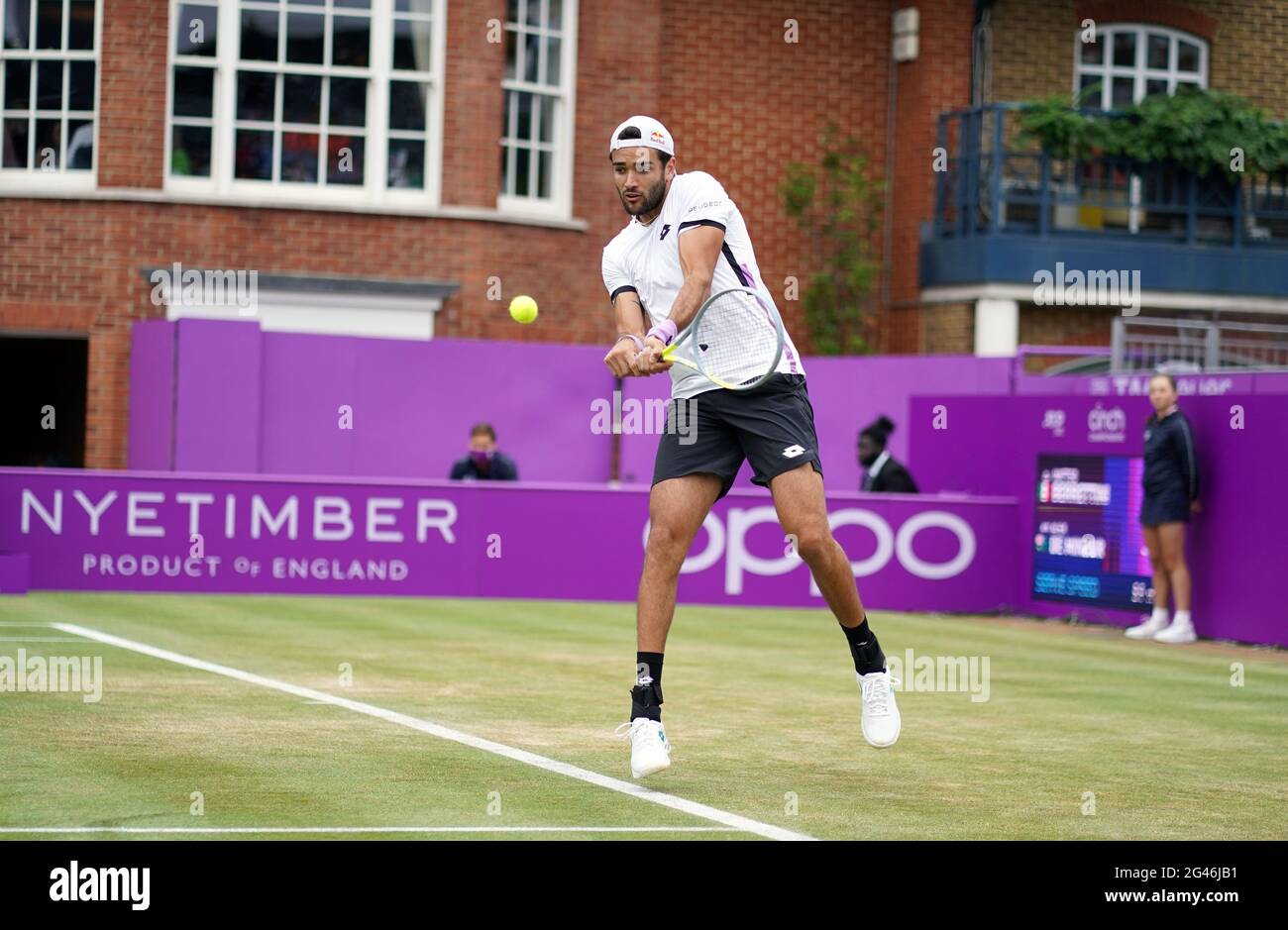 Matteo Berrettini during his match against Alex de Minaur on day six of the cinch Championships at The Queen's Club, London. Picture date: Saturday June 19, 2021. Stock Photo