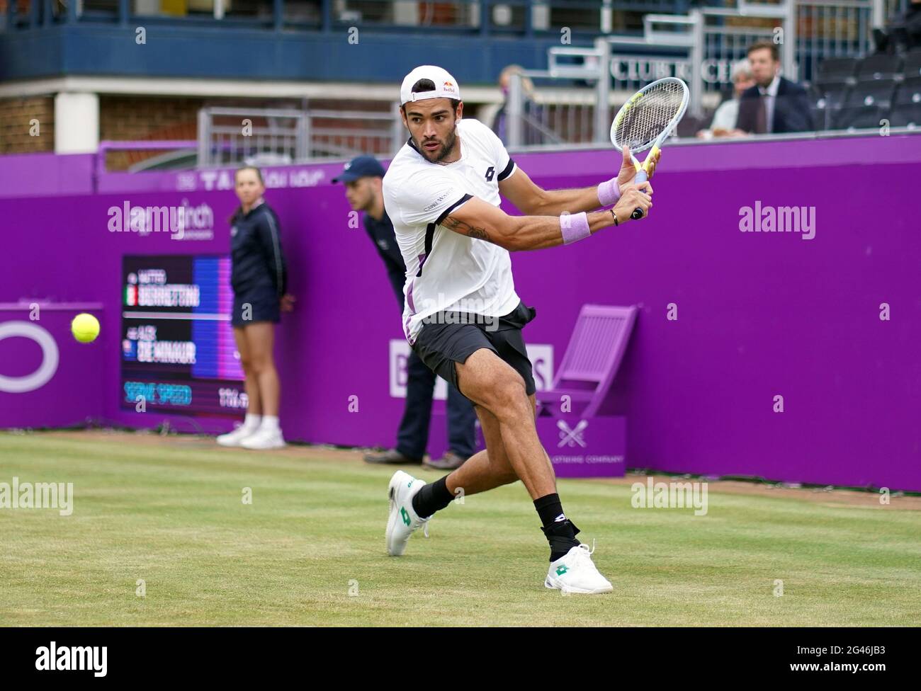 Matteo Berrettini during his match against Alex de Minaur on day six of the cinch Championships at The Queen's Club, London. Picture date: Saturday June 19, 2021. Stock Photo