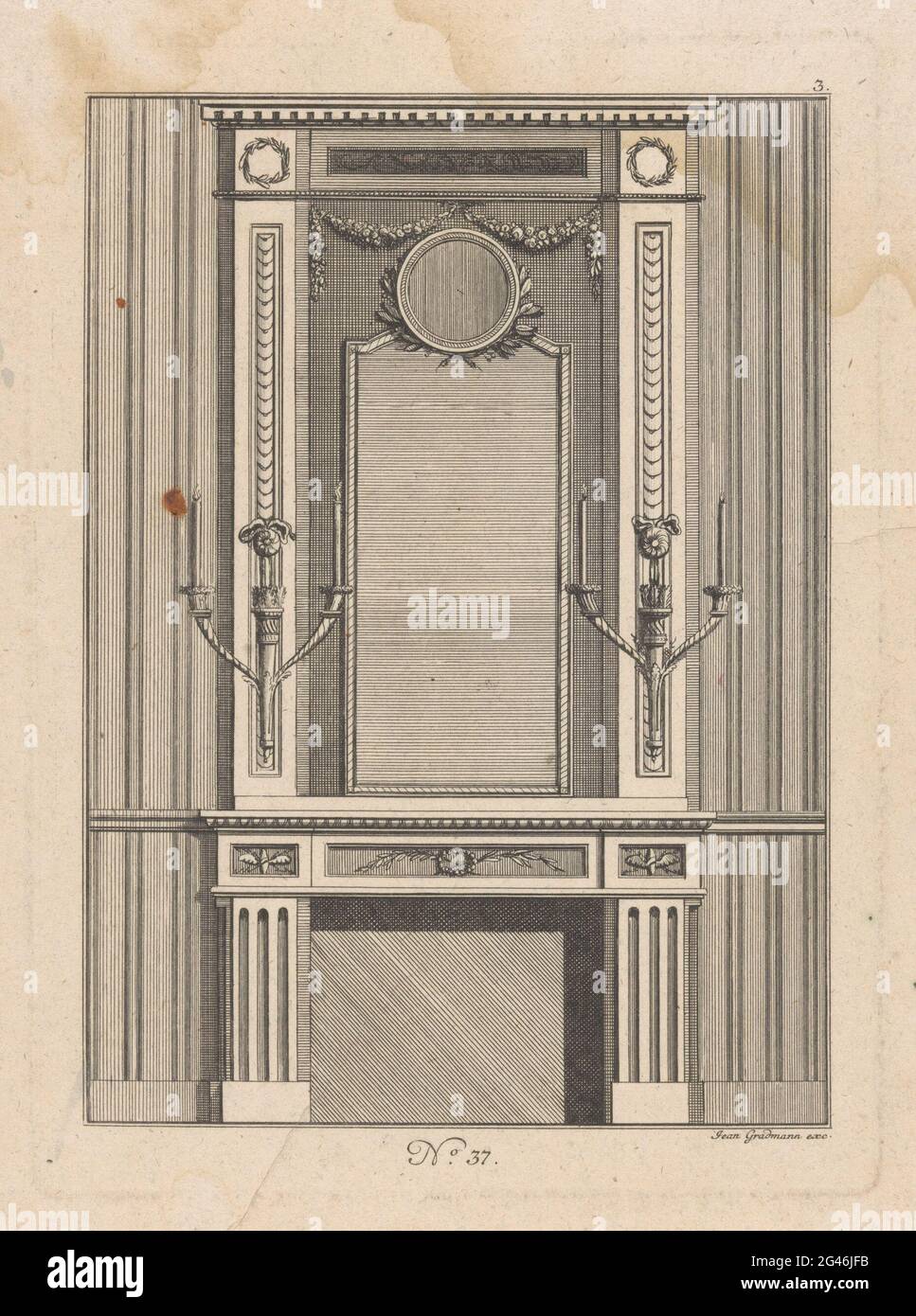 Fireplace with candlesticks; Designs for fireplaces; Cheminèès