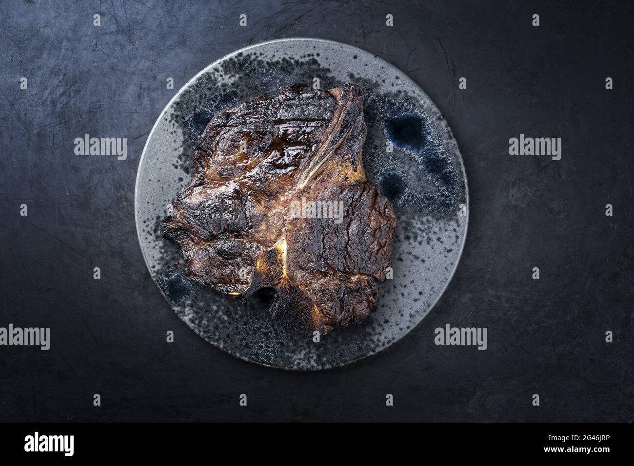Modern style traditional barbecue dry aged wagyu porterhouse beef steak ...
