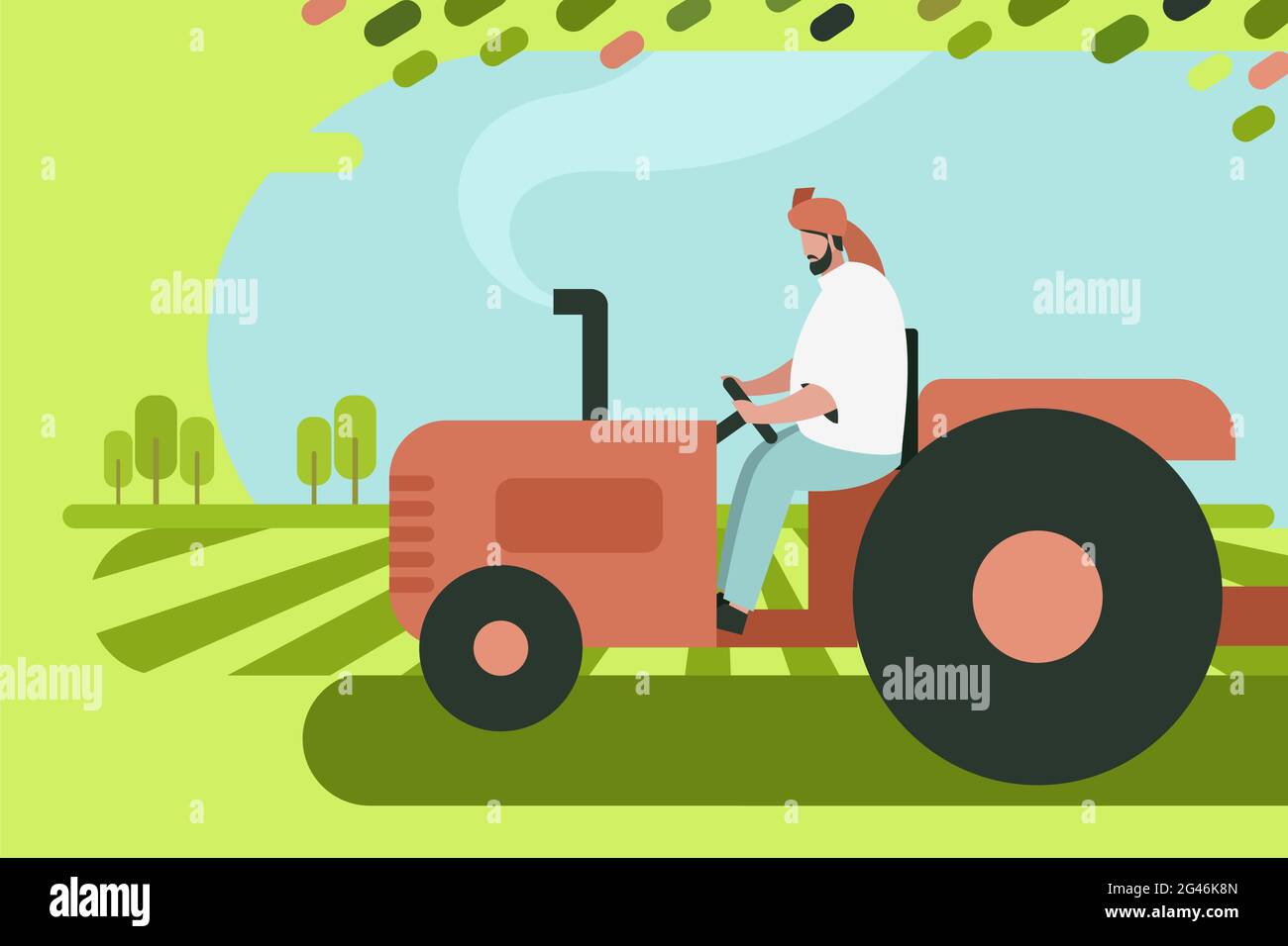 An Indian farmer operating a tractor in the farm land Stock Vector