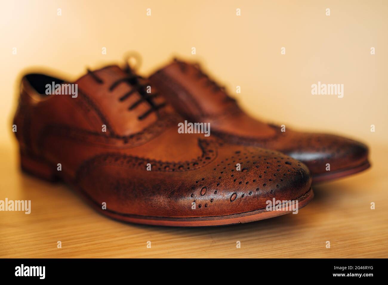 Men's black shoes on the floor Stock Photo