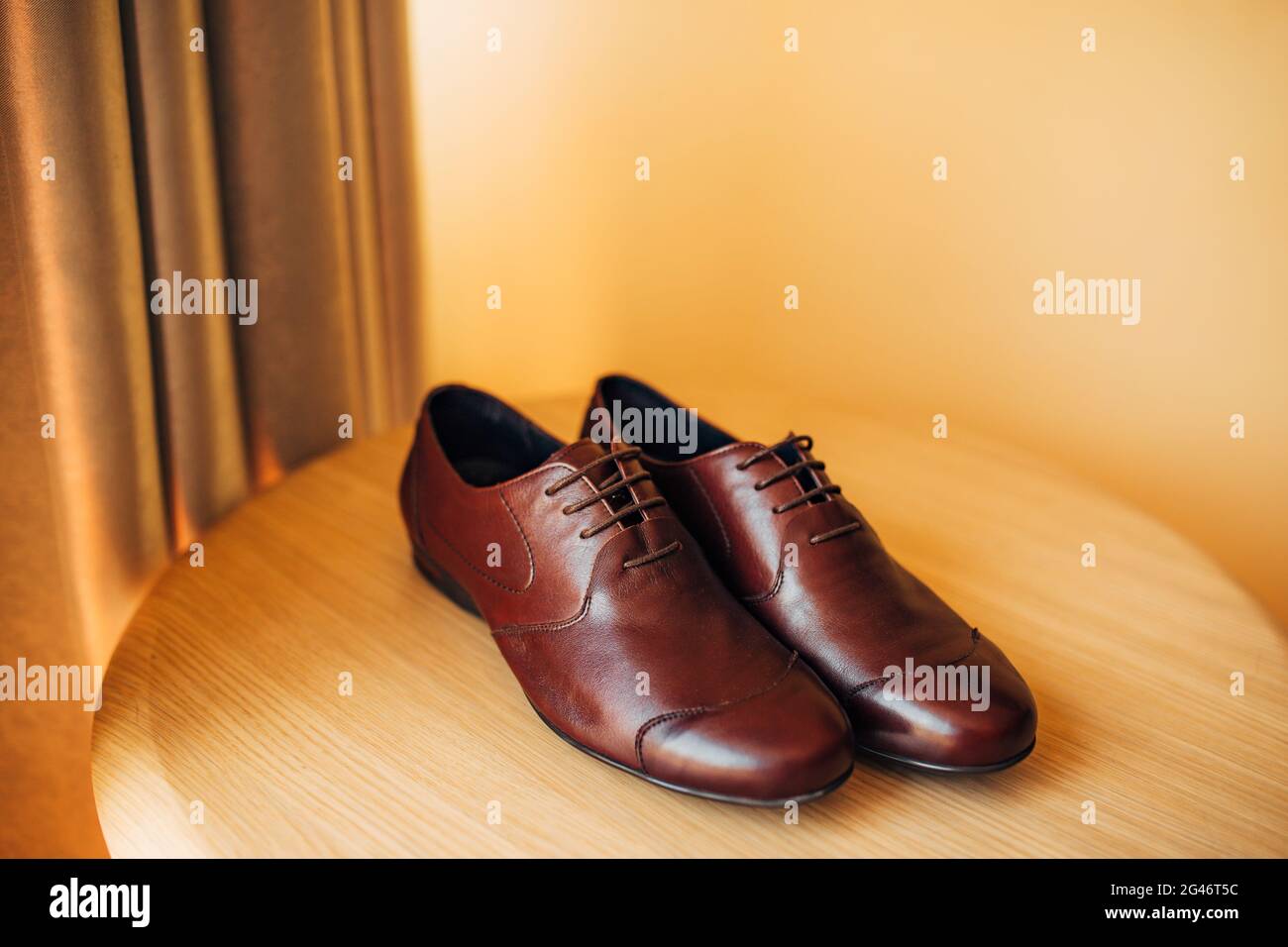 Men's black shoes on the floor Stock Photo