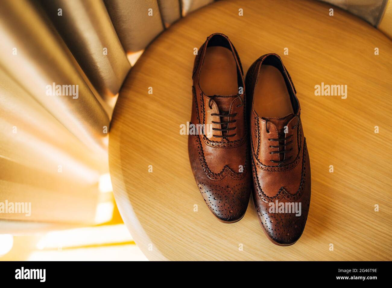 Men's black shoes on the floor Stock Photo