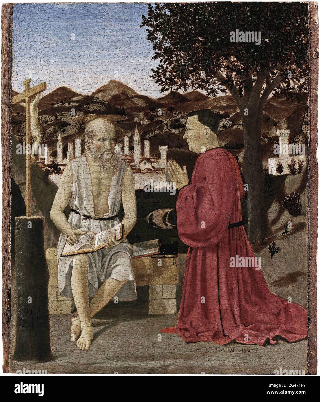 Piero Della Francesca -  Saint Jerome and a Supplicant Stock Photo