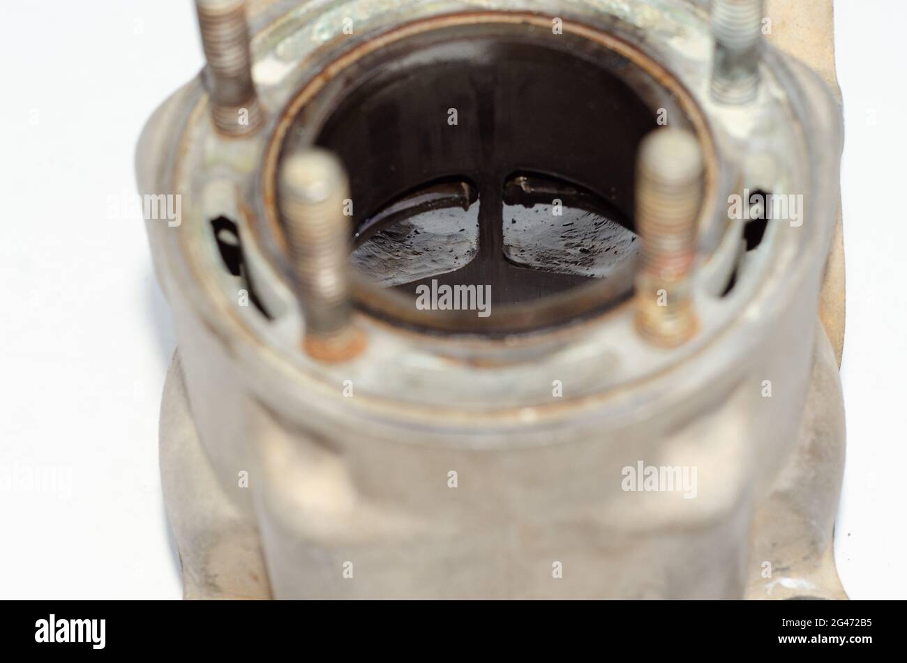 Twostroke disassembled engine cylinder, exhaust valve Stock Photo Alamy