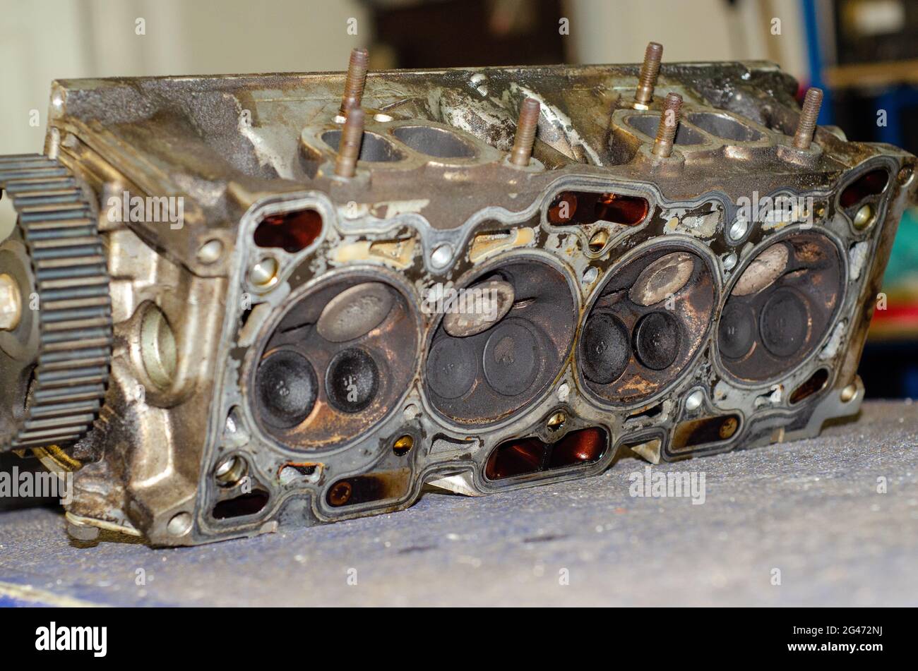 Engine head dirty valves Stock Photo Alamy