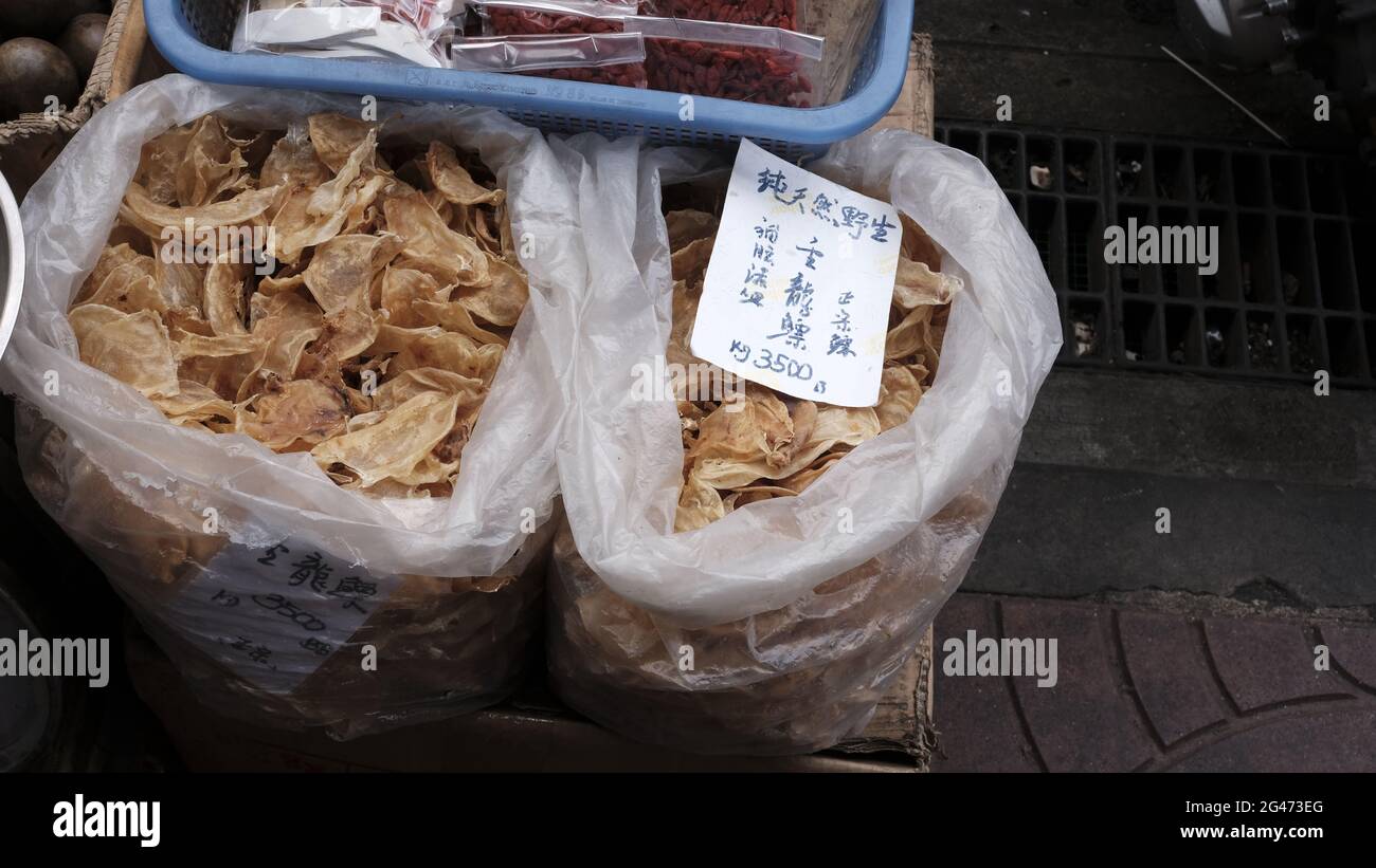 Spices Herbs Dried Food commodities Chinatown Market Area Bangkok Thailand Stock Photo