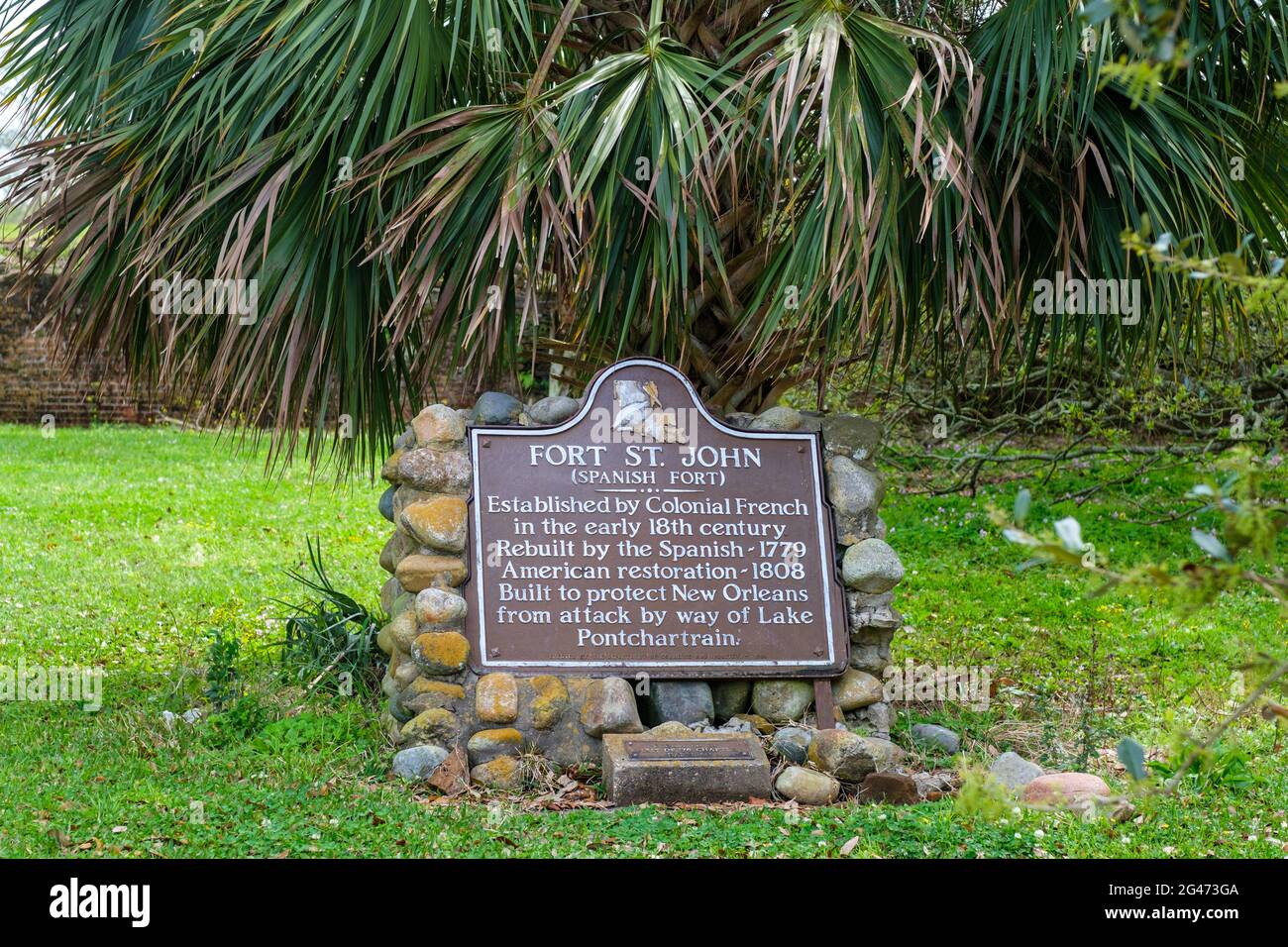 Historic marker for Fort St. John in New Orleans, Louisiana, USA Stock Photo