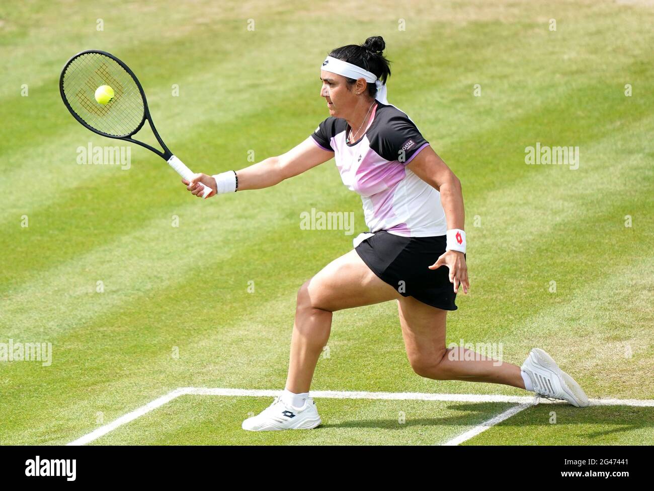 Tunisia's Ons Jabeur in action against Great Britain's Heather Watson during day six of the Viking Classic at the Edgbaston Priory Club, Birmingham. Picture date: Saturday June 19, 2021. Stock Photo