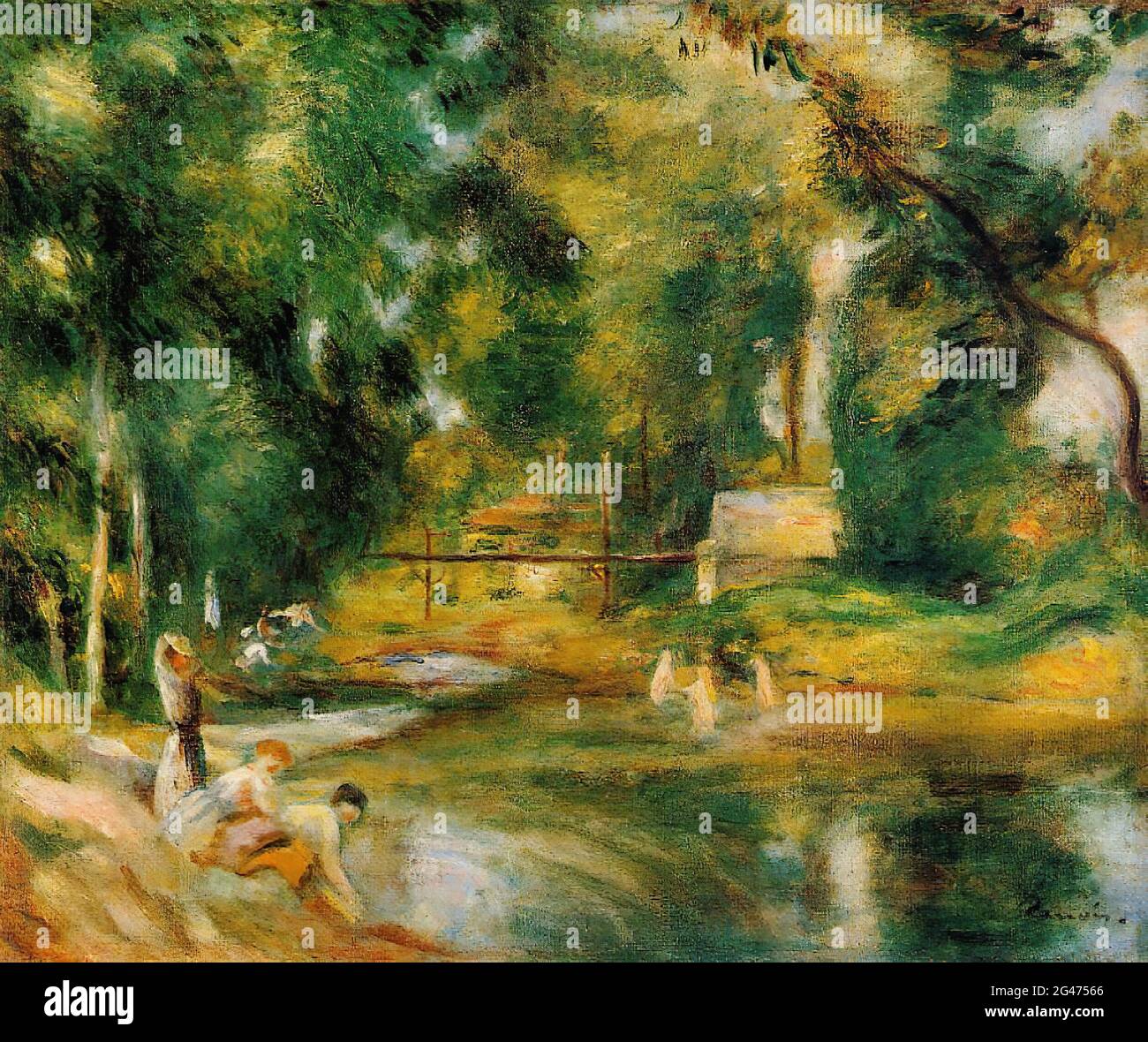 Pierre-Auguste Renoir -  Essoyes Landscape Washerwoman Bathers 1900 Stock Photo