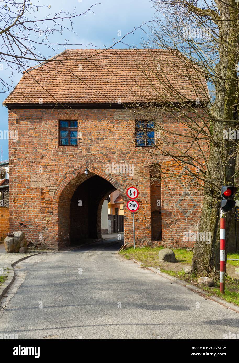 Poland, Lagow, ÅagÃ³w, Powiat, ÅšwiebodziÅ„ski, Schloss, Burg, Gate, Neumark, medieval village Stock Photo