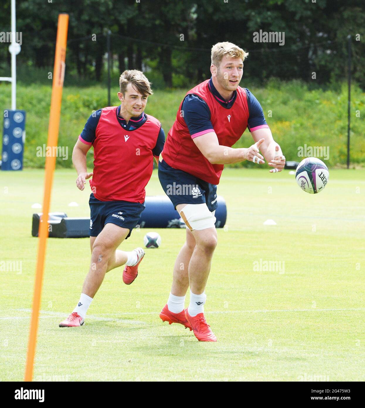 Oriam Sports Performance Centre, Riccarton, Edinburgh, Scotland. UK .18th June 21.Scotland Rugby squad Jamie Hodgson with support from Ross Thompson during training session for the England A fixture . Credit: eric mccowat/Alamy Live News Stock Photo
