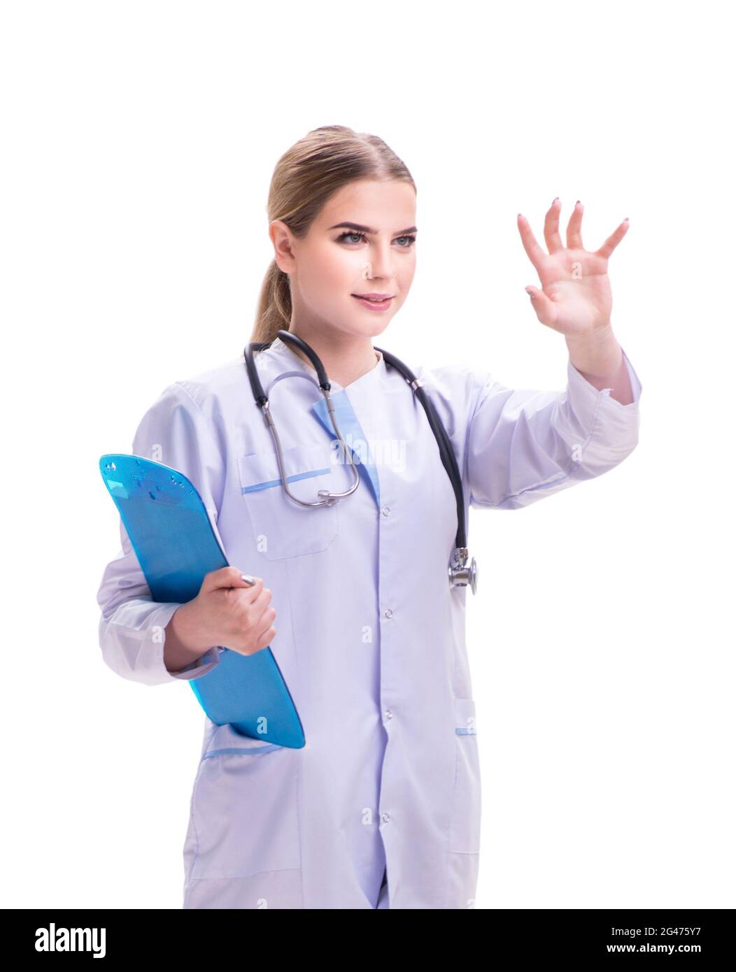 The young woman doctor isolated on white background Stock Photo - Alamy