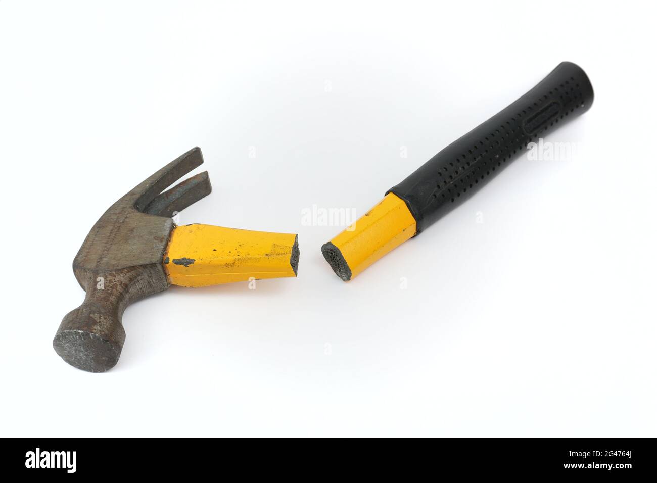 too strong to be broken, visual of a broken hammer on a white background  Stock Photo - Alamy