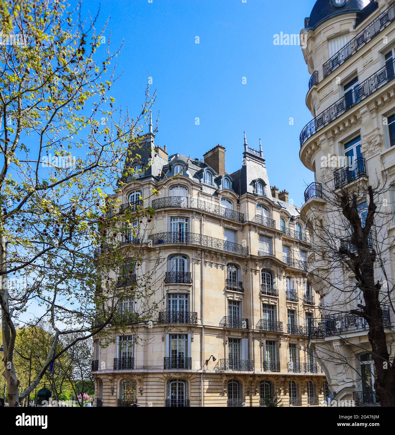 Architecture of Paris France. Facades of a traditional apartment buildings Stock Photo
