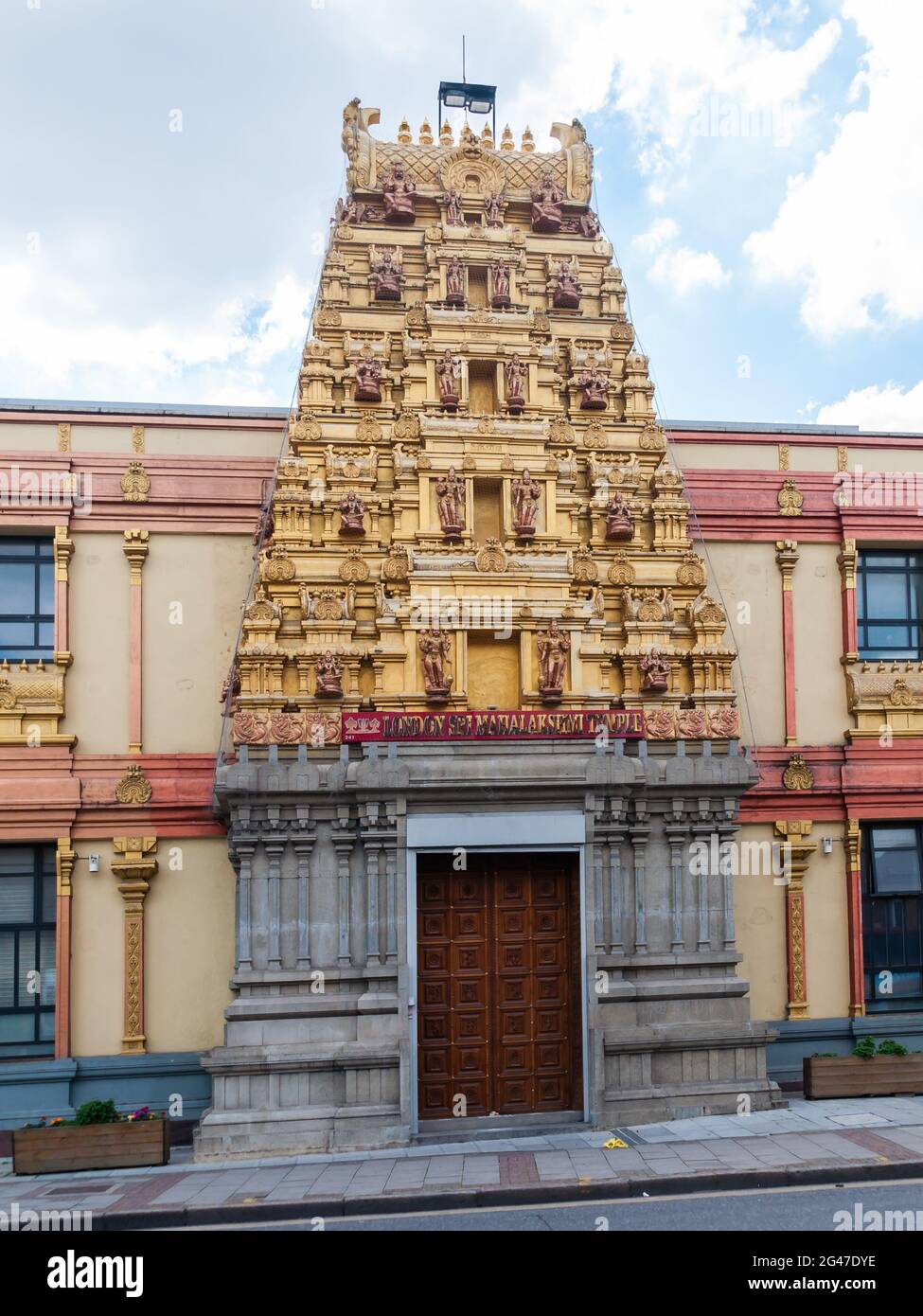 A exterior facade of Sri Mahalakshmi HinduTemple, was built in 1989 and was consecrated on 2nd February 1990, Newham, London Stock Photo