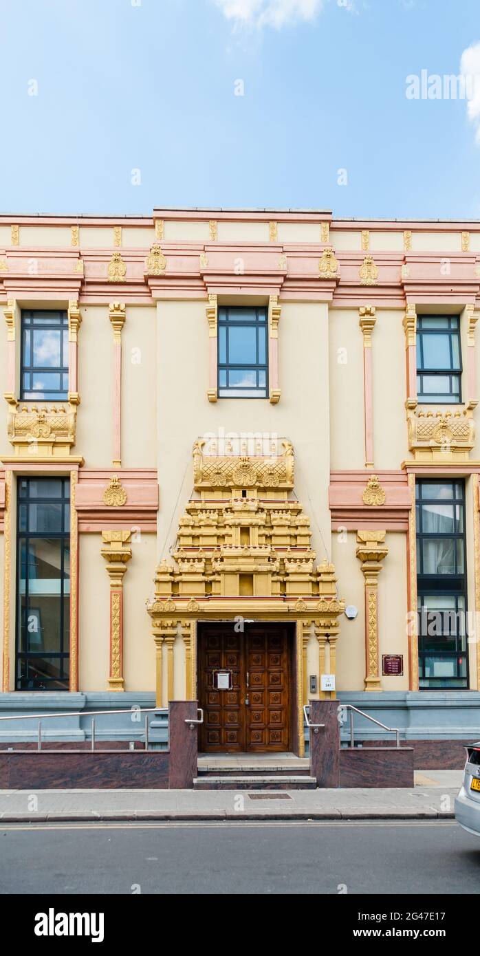 A exterior facade of Sri Mahalakshmi HinduTemple, was built in 1989 and was consecrated on 2nd February 1990, Newham, London Stock Photo