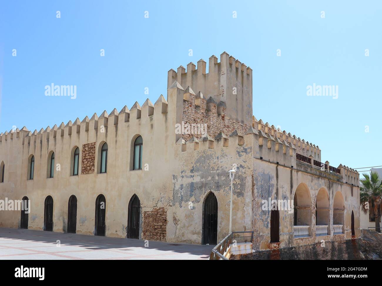 Chipiona Castle is an ancient fortress located in the municipality of Chipiona, Cádiz, Spain. Over time, it has undergone modifications that have alte Stock Photo